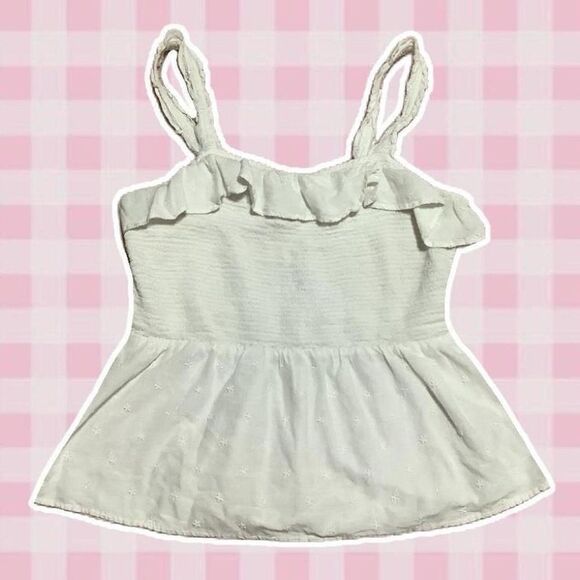 Old Navy White Tiered Eyelet Lace Summer Fairycore Ruffle Milkmaid Blouse Large - Picture 1 of 11
